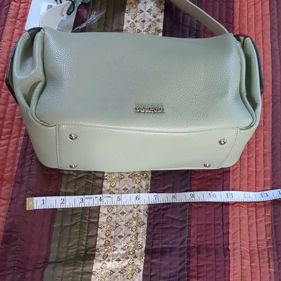 PINK STIX* sage green vegan crossbody adj. strap, dust bag zip top, 2 inside pkt - Picture 4 of 13